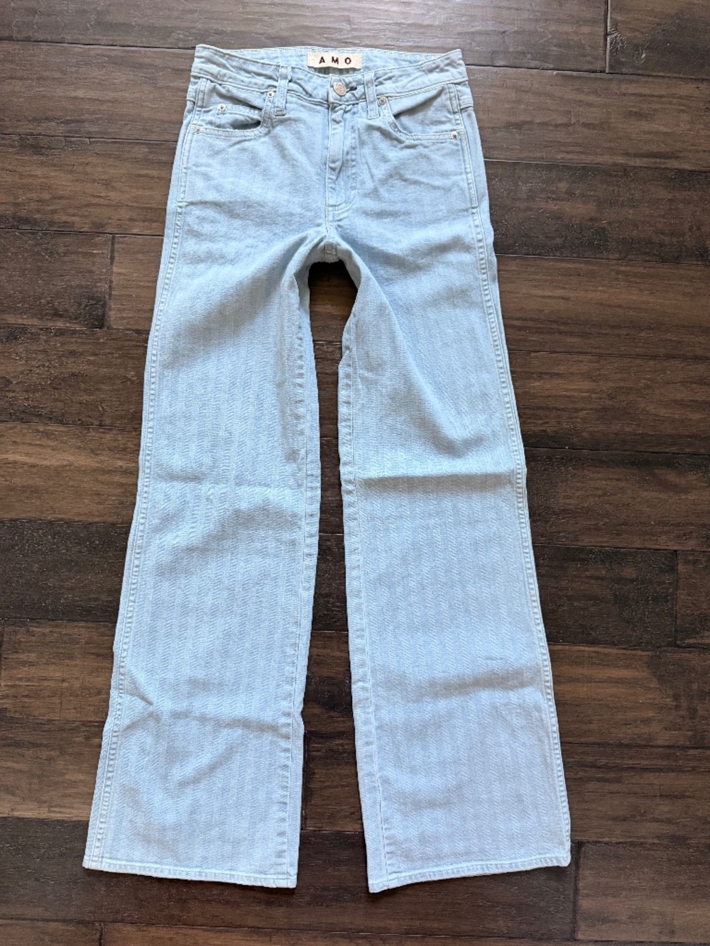 AMO Denim Faded Stripe Straight Boot High-Waisted Jeans Sz 25 NWT $285!!